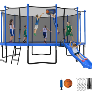 Jump Into Fun 16 ft Trampoline with Enclosure for Adults Kids, Outdoor with Basketball Hoop, Storage Bag, Capacity 1200lbs, Heavy-Duty Recreational Trampoline for Backyard for 7-8 Kids