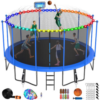 Jump Into Fun Trampoline 8 10 12 14 15 16FT, 1500LBS Trampoline for Kids Adults, Trampolines with Enclosure, Basketball Hoop, Wind Stakes, More Gifts, Outdoor Galvanized Anti-Rust Coating Trampoline