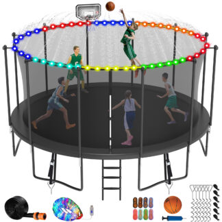 Jump Into Fun Trampoline 8 10 12 14 15 16FT, 1500LBS Trampoline for Kids Adults, Trampolines with Enclosure, Basketball Hoop, Wind Stakes, More Gifts, Outdoor Galvanized Anti-Rust Coating Trampoline
