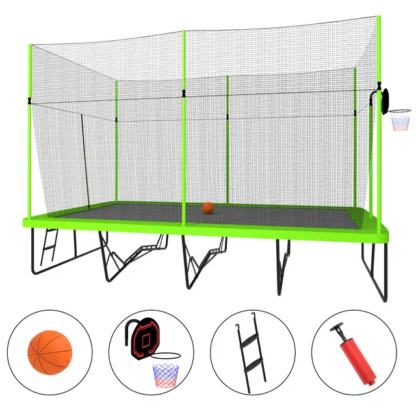 Jump Into Fun Trampoline 10FT x 17FT, Gymnastics Rectangular Trampoline with Enclosure, Basketball Hoop, Rectangle Trampoline for Kids and Adults, Outdoor Backyard Trampoline 1000LBS