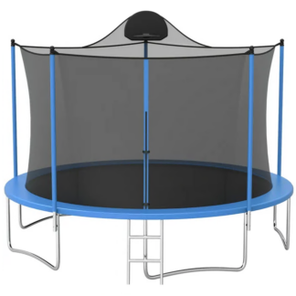 Jump Into Fun Trampoline 12 FT for Adults and Kids, 1000LBS Outdoor Recreational Trampoline with Baskertball Hoop, Enclosure Net, and Ladder, No Gap Design, Capacity for 5-7 Kids