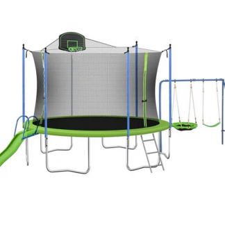 Jump Into Fun 1000 LBS 12FT Trampoline for Adults, Capacity 6-7Kids, Recreational Trampoline with Safety Enclosure Net, Slide, Basketball Hoop, Metal Swing, Outdoor Trampoline for Family Happy Time