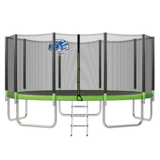 Jump Into Fun Trampoline 15FT 1400LBS for 3-4 Adults/7-8 Kids, Trampoline with Safety Enclosure Net, Basketball Hoop and Ladder, Round Outdoor Recreational Trampoline