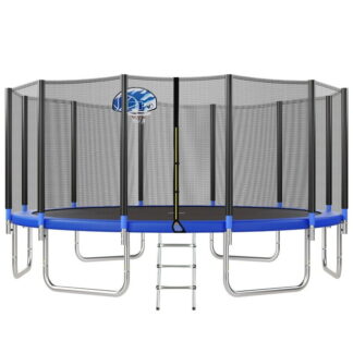 Jump Into Fun Trampoline 16FT 1500LBS for 4-5 Adults/8-10 Kids, Trampoline with Safety Enclosure Net, Basketball Hoop and Ladder, Round Outdoor Recreational Trampoline