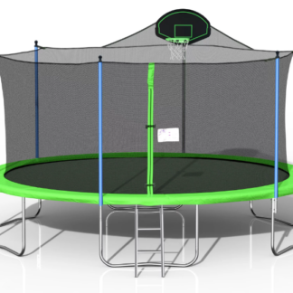 Jump Into Fun 16FT Trampoline with Enclosure for Adults Kids, Outdoor Trampoline with Basketball Hoop, Capacity 1500lbs, Heavy-Duty Fitness Trampoline for Backyard for 8-9 Kids, Green
