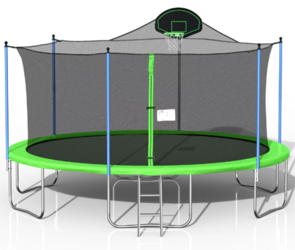 Jump Into Fun 16FT Trampoline with Enclosure for Adults Kids, Outdoor Trampoline with Basketball Hoop, Capacity 1500lbs, Heavy-Duty Fitness Trampoline for Backyard for 8-9 Kids, Green