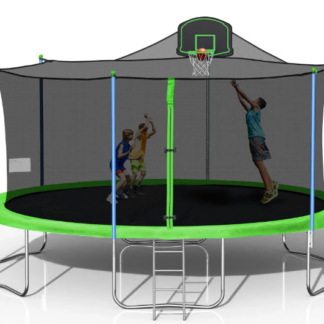 Jump Into Fun 16 FT Trampoline for Adults and Kids, Outdoor Trampoline with Basketball Hoop, Enclosure, Waterproof Mat and Ladder, Trampoline for Backyard for 8-9 Kids