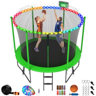 Jump Into Fun Trampoline 8 10 12 14 15 16FT, 1000LBS Trampoline for Kids, Trampolines with Enclosure, Basketball Hoop, Wind Stakes, More Gifts, Outdoor Galvanized Anti-Rust Coating Trampoline