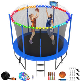 Jump Into Fun Trampoline 8 10 12 14 15 16FT, 1000LBS Trampoline for Kids, Trampolines with Enclosure, Basketball Hoop, Wind Stakes, More Gifts, Outdoor Galvanized Anti-Rust Coating Trampoline