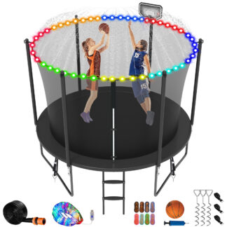 Jump Into Fun Trampoline 8 10 12 14 15 16FT, 1000LBS Trampoline for Kids, Trampolines with Enclosure, Basketball Hoop, Wind Stakes, More Gifts, Outdoor Galvanized Anti-Rust Coating Trampoline