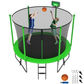 Jump Into Fun Trampoline 8 10 12 14 15 16FT, 800LBS Trampoline for Kids, Trampolines with Enclosure, Basketball Hoop, Wind Stakes, Galvanized Anti-Rust Coating, Outdoor Recreational Trampoline