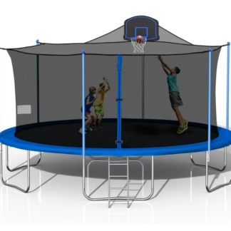 Jump Into Fun 16 FT Trampoline for Adults and Kids, Outdoor Trampoline with Basketball Hoop, Enclosure, Waterproof Mat and Ladder, Trampoline for Backyard for 8-9 Kids