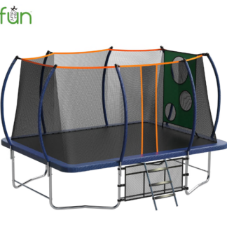 Jump into Fun Trampoline 8FT x 14FT for Kids/ Adults, Rectangular Trampoline with Enclosure, Storage Bag, Target Cloth and Soccer Ball, 1760lbs Outdoor Square Trampoline Capacity for 8-10 Kids, Blue