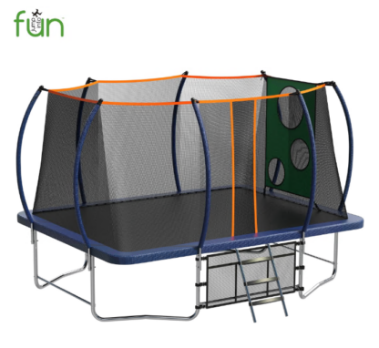 Jump into Fun Trampoline 8FT x 14FT for Kids/ Adults, Rectangular Trampoline with Enclosure, Storage Bag, Target Cloth and Soccer Ball, 1760lbs Outdoor Square Trampoline Capacity for 8-10 Kids, Blue