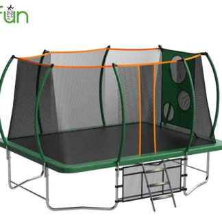 Jump into Fun Trampoline 8FT x 14FT for Kids/ Adults, Rectangular Trampoline with Enclosure, Storage Bag, Target Cloth and Soccer Ball, 1760lbs Outdoor Square Trampoline Capacity for 8-10 Kids, Green