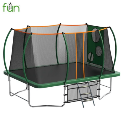 Jump into Fun Trampoline 8FT x 14FT for Kids/ Adults, Rectangular Trampoline with Enclosure, Storage Bag, Target Cloth and Soccer Ball, 1760lbs Outdoor Square Trampoline Capacity for 8-10 Kids, Green