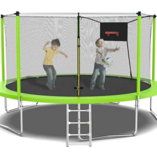 Jump Into Fun Trampoline 14FT, 1400LBS Trampoline for Adults/5-6 Kids, Outdoor Trampolines with Enclosure, Basketball Hoop, Ladder, No Gap Design Adults Recreational Trampoline