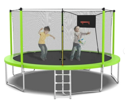 Jump Into Fun Trampoline 14FT, 1400LBS Trampoline for Adults/5-6 Kids, Outdoor Trampolines with Enclosure, Basketball Hoop, Ladder, No Gap Design Adults Recreational Trampoline