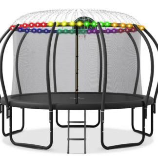 Jump Into Fun Trampoline 12FT 14FT 15FT 16FT, 1200LBS Trampoline for Adults/ 5-6 Kids, Trampoline with Enclosure, Basketball Hoop, LED light and More Gifts, Outdoor Upgraded Arc Pole Trampoline
