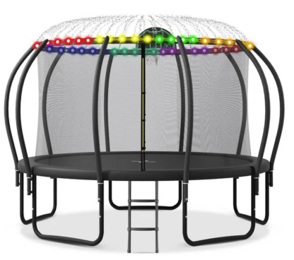 Jump Into Fun Trampoline 12FT 14FT 15FT 16FT, 1200LBS Trampoline for Adults/ 5-6 Kids, Trampoline with Enclosure, Basketball Hoop, LED light and More Gifts, Outdoor Upgraded Arc Pole Trampoline