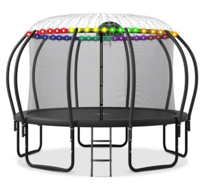Jump Into Fun Trampoline 12FT 14FT 15FT 16FT, 1400LBS Trampoline for Adults/ 7-8 Kids, Trampoline with Enclosure, Basketball Hoop, LED light and More Gifts, Outdoor Upgraded Arc Pole Trampoline