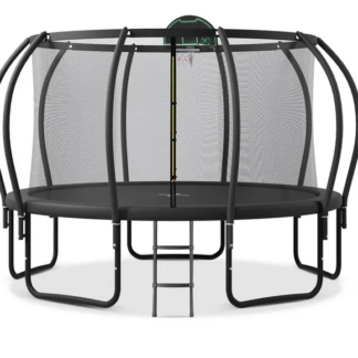 Jump Into Fun Trampoline 12FT 14FT 15FT 16FT, 1400LBS Trampoline for Adults/ 7-8 Kids, Trampoline with Enclosure, Basketball Hoop, Wind Stakes, Outdoor Upgraded Arc Pole Trampoline