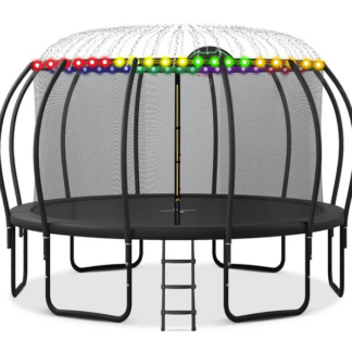 Jump Into Fun Trampoline 12FT 14FT 15FT 16FT, 1500LBS Trampoline for Adults/ 8-9 Kids, Trampoline with Enclosure, Basketball Hoop, LED light and More Gifts, Outdoor Upgraded Arc Pole Trampoline