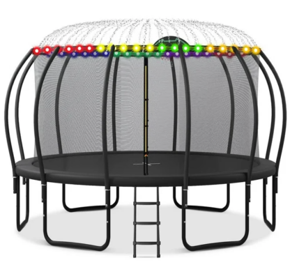 Jump Into Fun Trampoline 12FT 14FT 15FT 16FT, 1500LBS Trampoline for Adults/ 8-9 Kids, Trampoline with Enclosure, Basketball Hoop, LED light and More Gifts, Outdoor Upgraded Arc Pole Trampoline