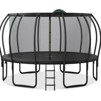 Jump Into Fun Trampoline 15FT, 1500LBS Trampoline for 3-4 Adults or 7-8 Kids, Trampoline with Enclosure, Basketball Hoop, Ladder, Recreational Outdoor Spray Galvanized Trampoline