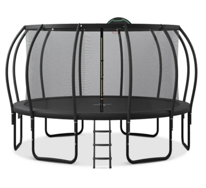 Jump Into Fun Trampoline 15FT, 1500LBS Trampoline for 3-4 Adults or 7-8 Kids, Trampoline with Enclosure, Basketball Hoop, Ladder, Recreational Outdoor Spray Galvanized Trampoline