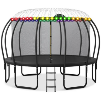 Jump Into Fun Trampoline 12FT 14FT 15FT 16FT, 1500LBS Trampoline for Adults/ 10 Kids, Trampoline with Enclosure, Basketball Hoop, LED light and More Gifts, Outdoor Upgraded Arc Pole Trampoline