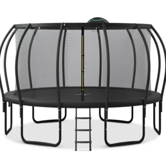 Jump Into Fun Trampoline 12FT 14FT 15FT 16FT, 1500LBS Trampoline for Adults/ 10 Kids, Trampoline with Enclosure, Basketball Hoop, Wind Stakes, Outdoor Upgraded Arc Pole Trampoline