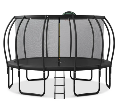 Jump Into Fun Trampoline 12FT 14FT 15FT 16FT, 1500LBS Trampoline for Adults/ 10 Kids, Trampoline with Enclosure, Basketball Hoop, Wind Stakes, Outdoor Upgraded Arc Pole Trampoline