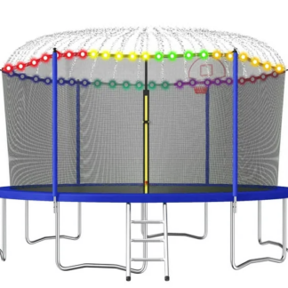 Jump Into Fun Trampoline 15FT, 1500LBS Trampoline for 3-4 Adults or 7-8 Kids, Trampoline with Enclosure, Basketball Hoop, More Gifts, Recreational Outdoor Spray Galvanized Trampoline