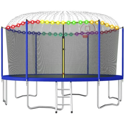 Jump Into Fun Trampoline 15FT, 1500LBS Trampoline for 3-4 Adults or 7-8 Kids, Trampoline with Enclosure, Basketball Hoop, More Gifts, Recreational Outdoor Spray Galvanized Trampoline