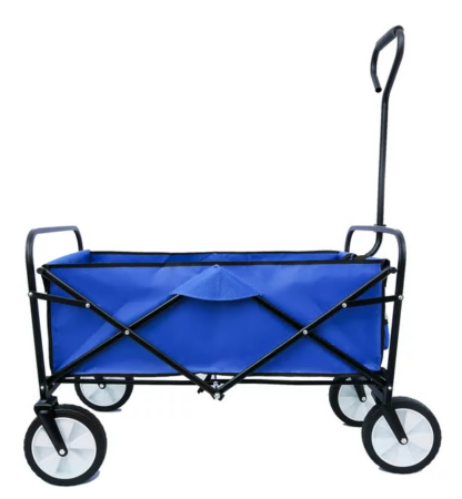 Jump Into Fun Wagon Cart, Newest Collapsible Wagon for Kids with Big Wheels, Push Bar, 2 Mesh Cup Holders, 200LBS Capacity Foldable Beach Wagon, Heavy Duty Utility Wagon Garden Cart for Yard, Blue