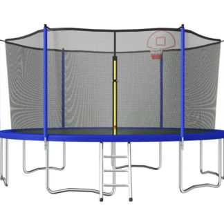 Jump Into Fun Trampoline 15FT, 1500LBS Trampoline for 3-4 Adults or 7-8 Kids, Trampoline with Enclosure, Basketball Hoop, Ladder, Recreational Outdoor Spray Galvanized Trampoline