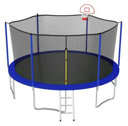 Jump Into Fun Trampoline 15FT, 1500LBS Trampoline for Adults/7-8 Kids, Outdoor Trampolines with Enclosure, Basketball Hoop, Ladder, No Gap Design Adults Recreational Trampoline