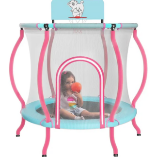 Jump Into Fun 48" Trampoline for Kids, 4FT Mini Trampoline Indoor & Outdoor Toddlers Trampoline with Safety Enclosure, Basketball Hoop, No Gap Design Trampoline, Birthday Gift for Kids Age 1-8, Blue