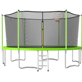 Jump Into Fun Trampoline 15FT, 1500LBS Trampoline for Adults/7-8 Kids, Outdoor Trampolines with Enclosure, Basketball Hoop, Ladder, No Gap Design Adults Recreational Trampoline