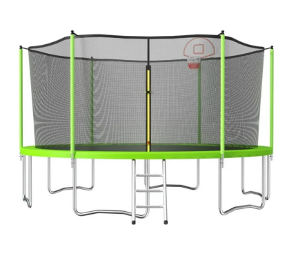 Jump Into Fun Trampoline 15FT, 1500LBS Trampoline for Adults/7-8 Kids, Outdoor Trampolines with Enclosure, Basketball Hoop, Ladder, No Gap Design Adults Recreational Trampoline