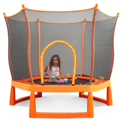 Jump Into Fun 6FT Trampoline for Kids, Mini Trampoline Indoor & Outdoor Toddlers Trampoline with Safety Enclosure, Ocean Balls, No Gap Design Trampoline, Birthday Gift for Kids Age 1-8, Orange