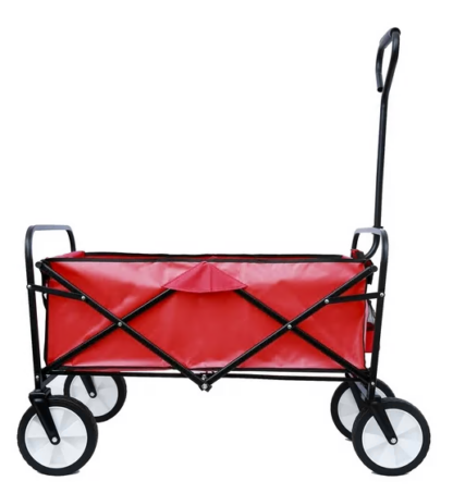 Jump Into Fun Wagon Cart, Newest Collapsible Wagon for Kids with Big Wheels, Push Bar, 2 Mesh Cup Holders, 200LBS Capacity Foldable Beach Wagon, Heavy Duty Utility Wagon Garden Cart for Yard, Red
