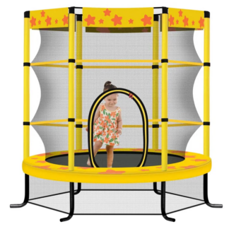 Jump Into Fun 55" Trampoline for Kids, 4.5FT Mini Trampoline Indoor & Outdoor Toddlers Trampoline with Safety Enclosure, No Gap Design Recreational Trampoline, Birthday Gift for Kids Age 1-8, Yellow