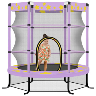Jump Into Fun 55" Trampoline for Kids, 4.5FT Mini Trampoline Indoor & Outdoor Toddlers Trampoline with Safety Enclosure, No Gap Design Recreational Trampoline, Birthday Gift for Kids Age 1-8, Purple