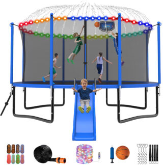 Jump Into Fun Trampoline 12 14 15 16FT, 1200LBS for 5-7 Kids, Trampoline with Slide, Enclosure Net and Ladder, Round Trampoline for Adults and Kids, Outdoor Recreational Backyard Trampoline