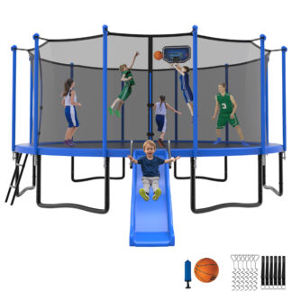 Jump Into Fun Trampoline 12 14 15 16FT, 1200LBS for 5-7 Kids, Trampoline with Slide, Enclosure Net and Ladder, Round Trampoline for Adults and Kids, Outdoor Recreational Backyard Trampoline