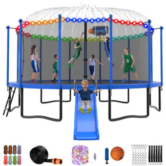 Jump Into Fun Trampoline 12 14 15 16FT, 1200LBS for 5-7 Kids, Trampoline with Slide, Enclosure Net and Ladder, Round Trampoline for Adults and Kids, Outdoor Recreational Backyard Trampoline