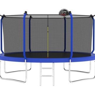 Jump Into Fun Trampoline 14FT 12FT 10FT 8FT, 1200LBS Trampoline for 5-6 Kids/ 1-2 Adults, Outdoor Trampoline with Enclosure, Basketball Hoop and Ladder, Upgraded Galvanized Recreational Trampoline