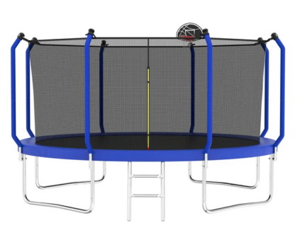 Jump Into Fun Trampoline 14FT 12FT 10FT 8FT, 1400LBS Trampoline for 6-7 Kids/ 2-3 Adults, Outdoor Trampoline with Enclosure, Basketball Hoop and Ladder, Upgraded Galvanized Recreational Trampoline